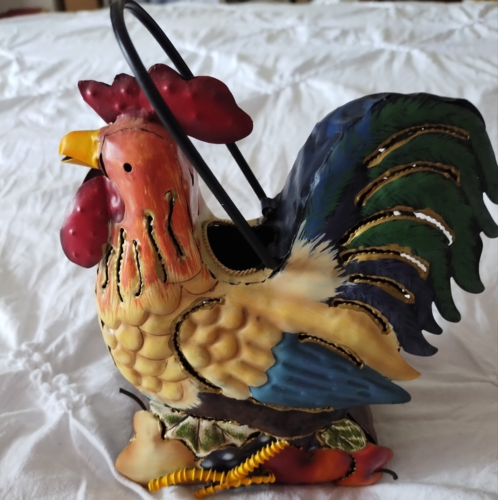 Colorful Rooster Metal Candle Holders - Red, Blue, Green - Picture 4 of 7